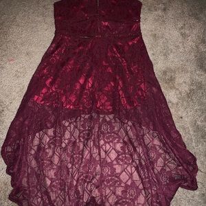 Burgundy High Low Lace Dress